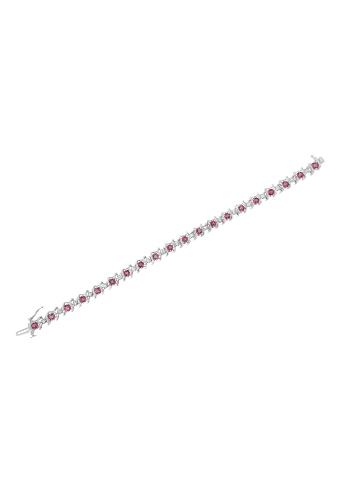 Sterling Silver Gemstone & Round Diamond Tennis Bracelet Pink Tourmaline October Birthstone, , alternate image number 4