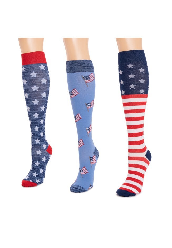 Unisex 3 Pack Nylon Compression Knee-High Socks, , on-hover image number null