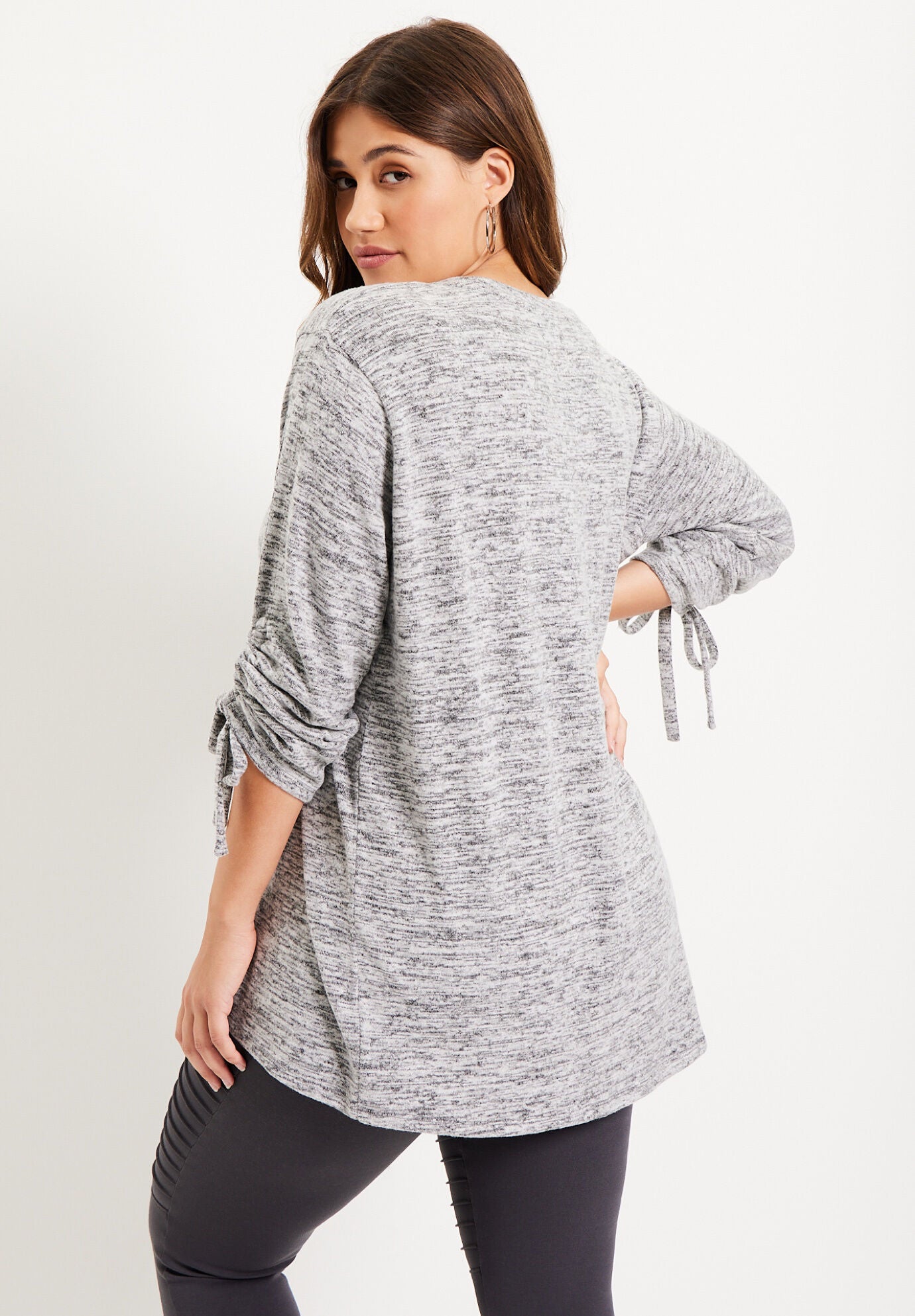 Ruched-Sleeve SuperSoft Knit Top, , on-hover image number 1