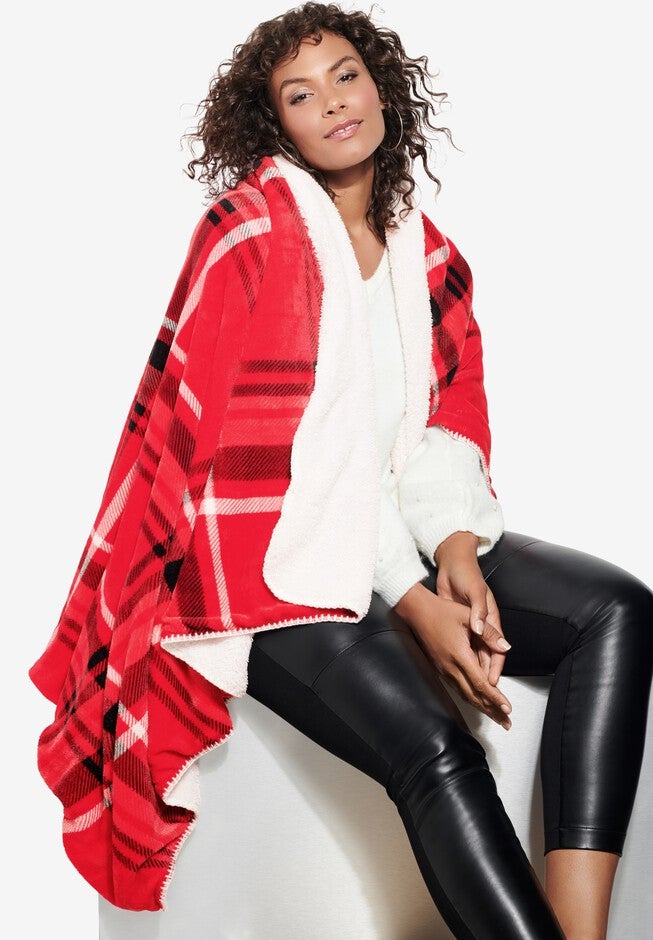 Plaid Sherpa Blanket, VIVID RED PLAID, hi-res image number 0