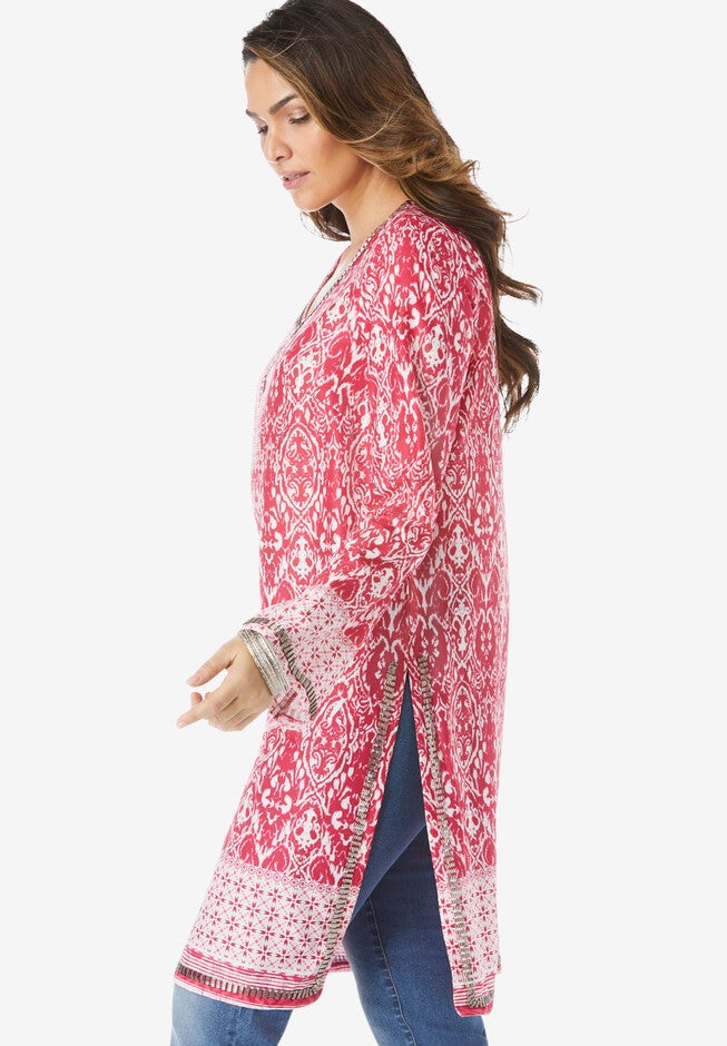 Beaded Tunic with Side Slits, , alternate image number 2