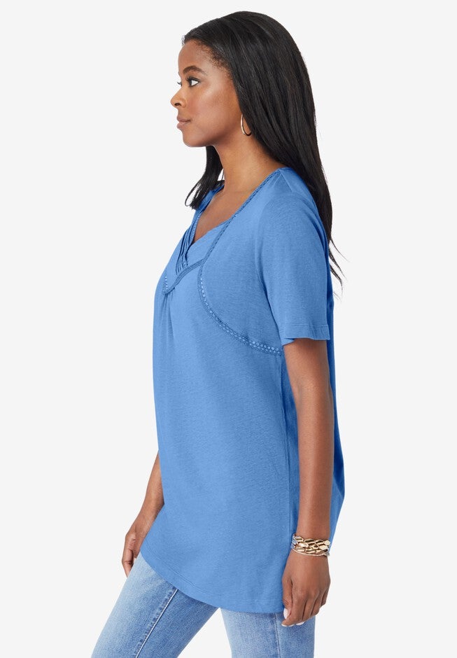 Pleated V-Neck Tee, , alternate image number null