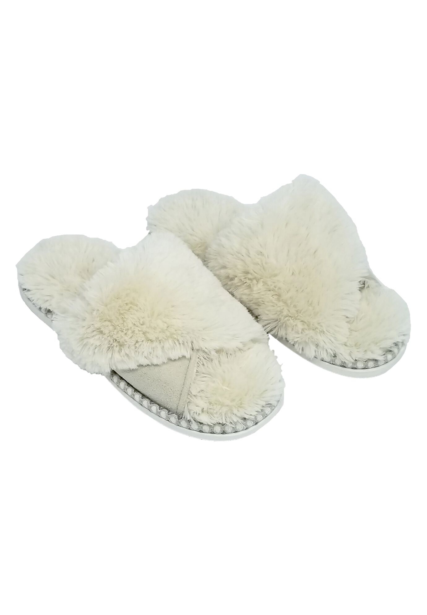 Faux Fur Criss Cross Open Toe Scuff Slippers, , alternate image number 2