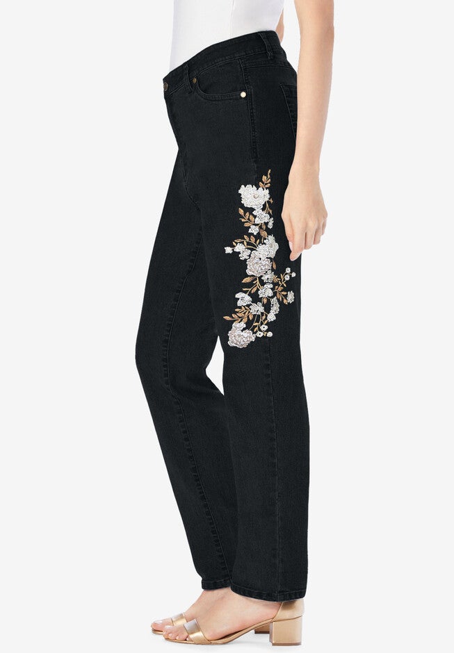 Embroidered Straight-Leg Jean, , alternate image number null