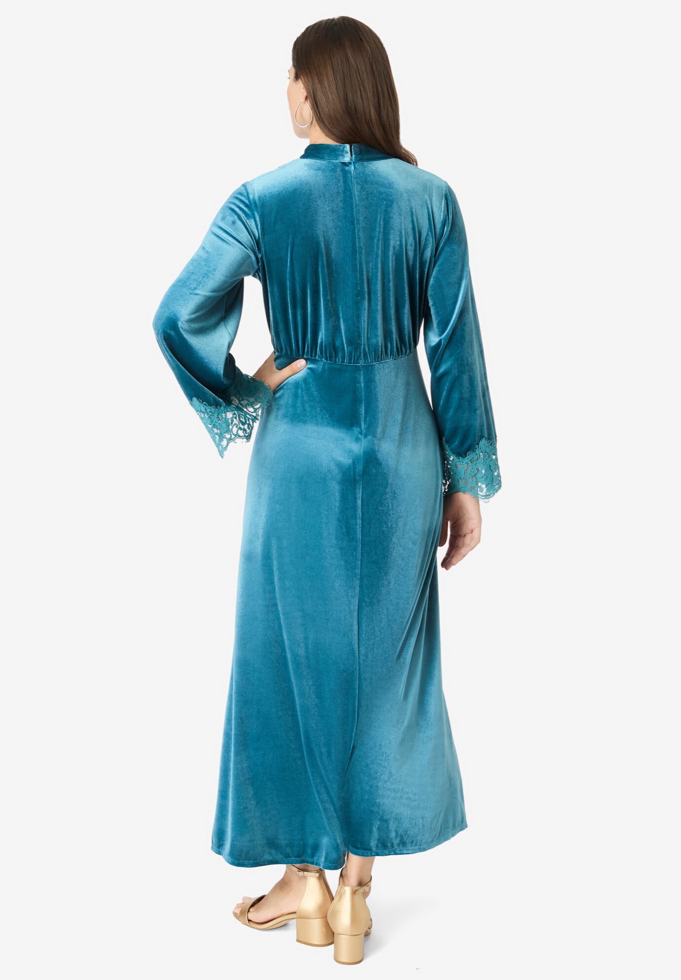 Lace-Trim Velour Maxi Dress, , on-hover image number 1