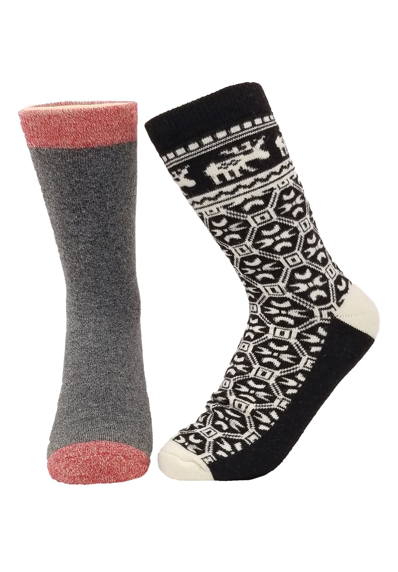 2 Pr Super Soft Polyester Thermal Insulated Socks, BLACK MOOSE GREY, hi-res image number 0