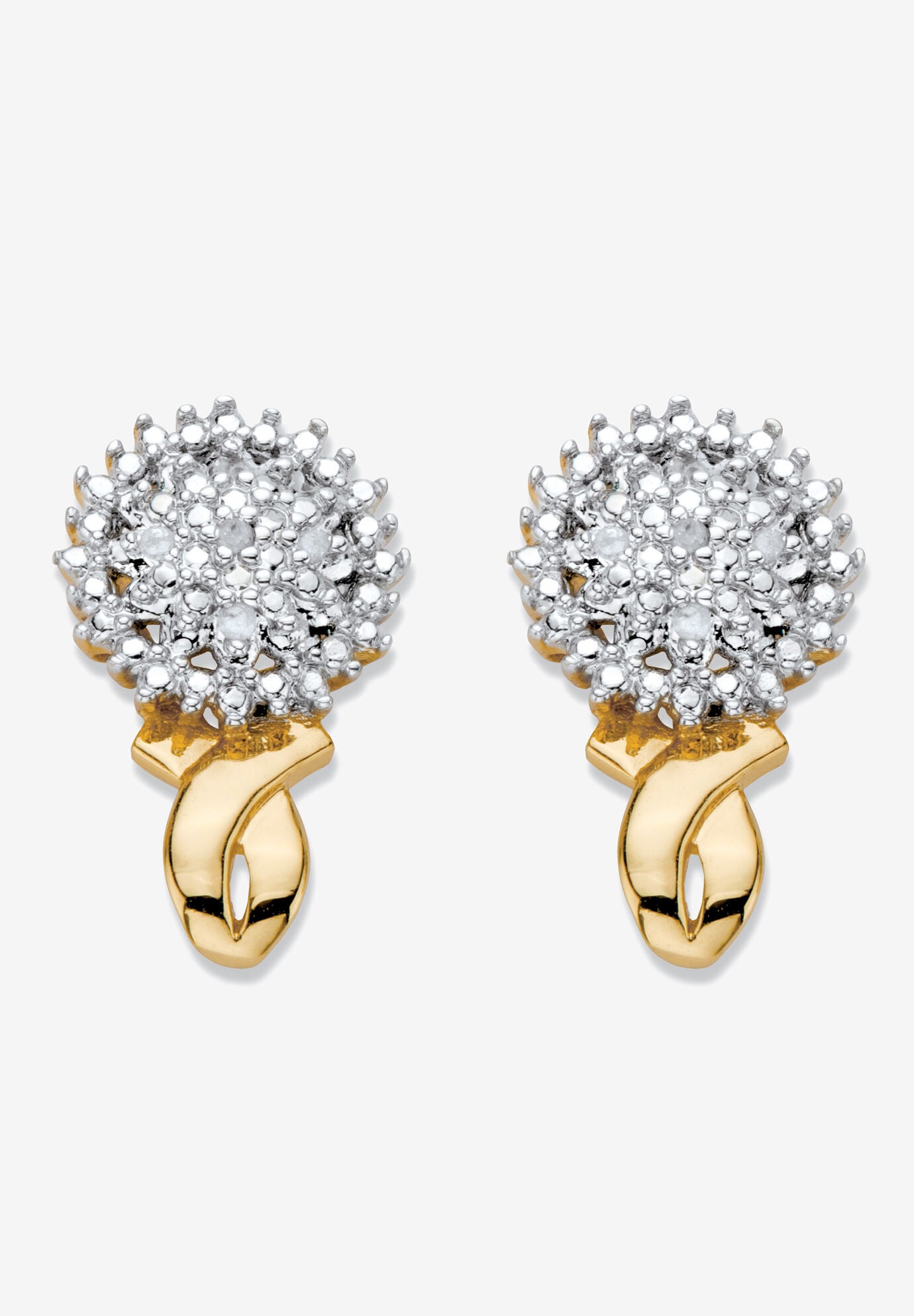 Gold-Plated Cluster Button Earrings with Genuine Diamond Accent, GOLD, hi-res image number 0