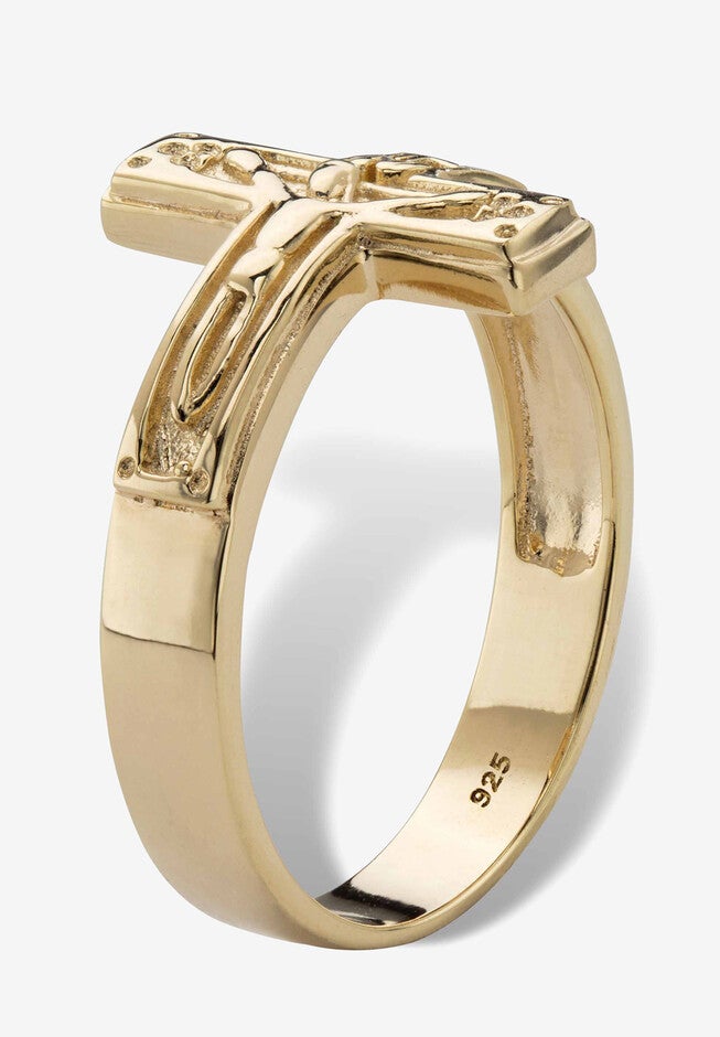 Gold-Plated Sterling Silver Horizontal Crucifix Cross Ring, , on-hover image number null