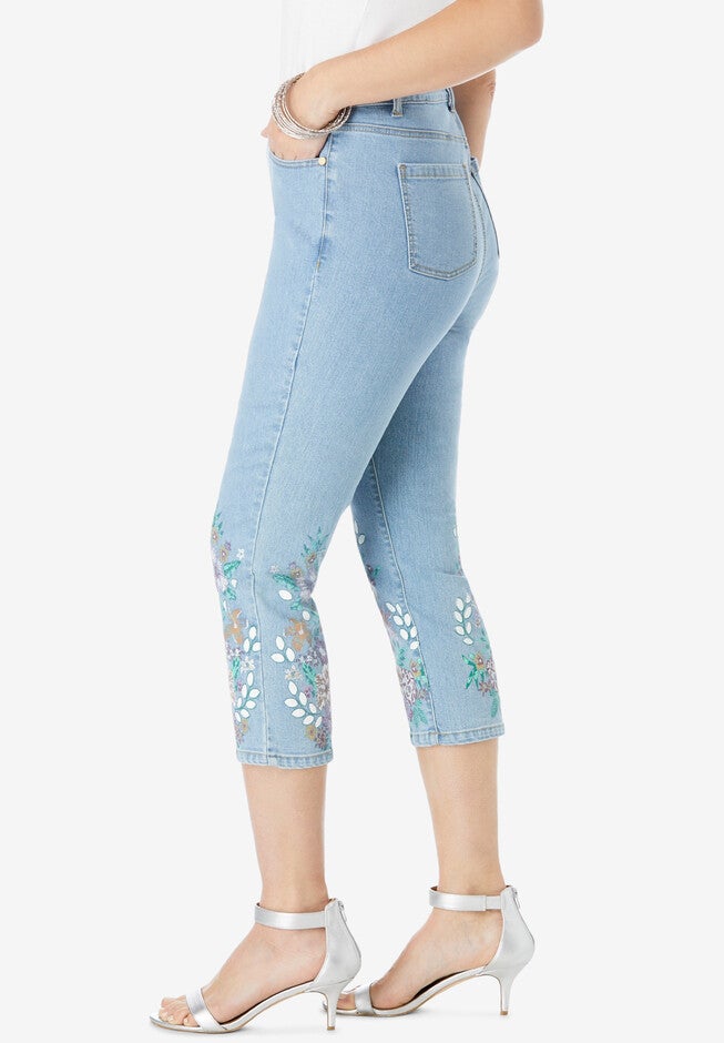 Floral Print Straight-Leg Capri Jean, , alternate image number null