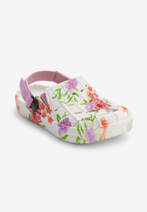 The Rubber Clog by Comfortview, WHITE FLORAL, hi-res image number null