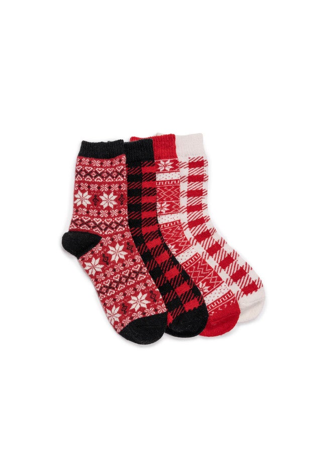 4 Pack Holiday Slipper Socks, RED, hi-res image number 0