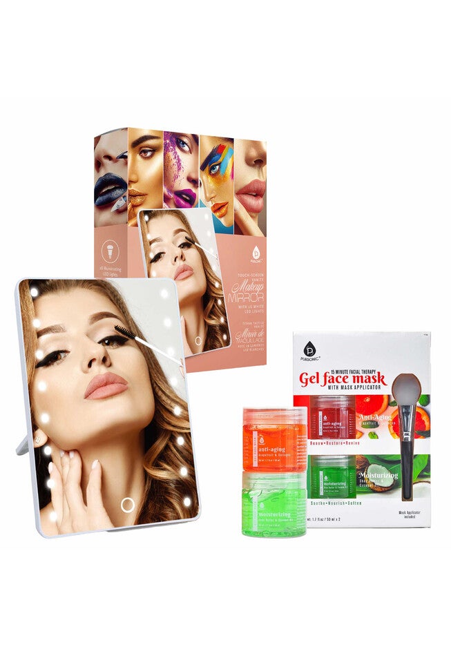 Touchscreen Led Vanity Mirror And Luxurious Gel & Mud Face Mask Set, O, hi-res image number 0