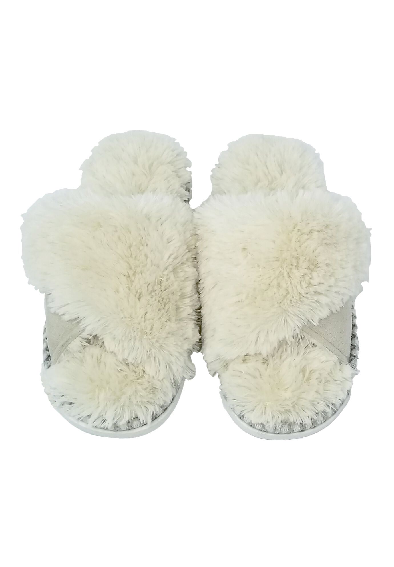 Faux Fur Criss Cross Open Toe Scuff Slippers, , alternate image number 4