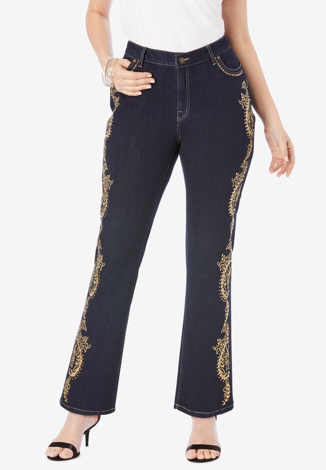 Iconic Embroidered Bootcut Jeans, GOLD LEAF EMBELLISHMENT, hi-res image number null