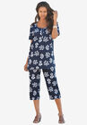 Printed Henley Capri Set, NAVY IKAT MEDALLION, hi-res image number null