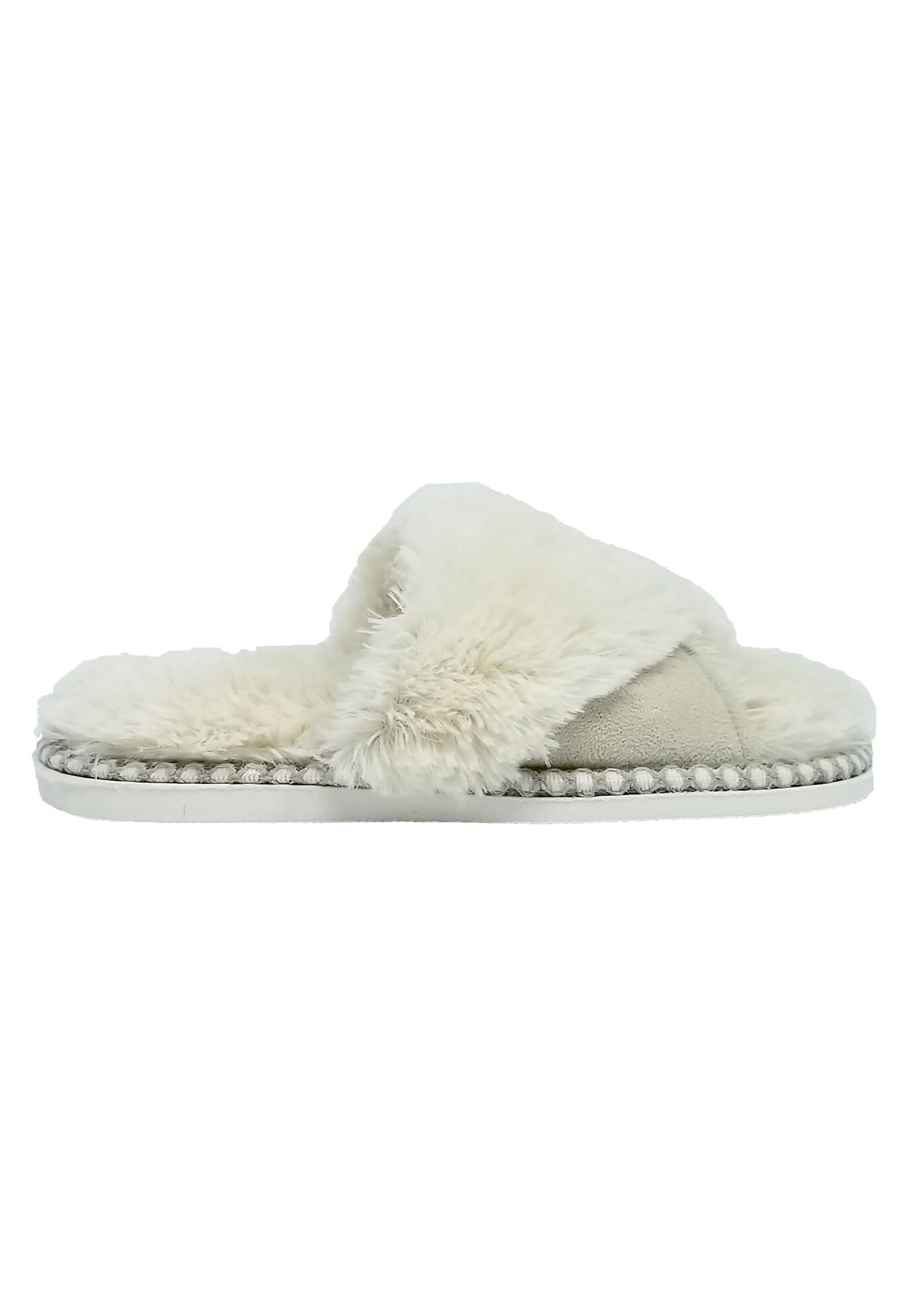 Faux Fur Criss Cross Open Toe Scuff Slippers, , alternate image number 3