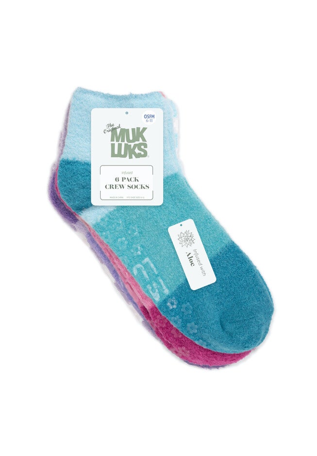 6 Pair Pack Aloe Infused Crew Socks, , alternate image number null