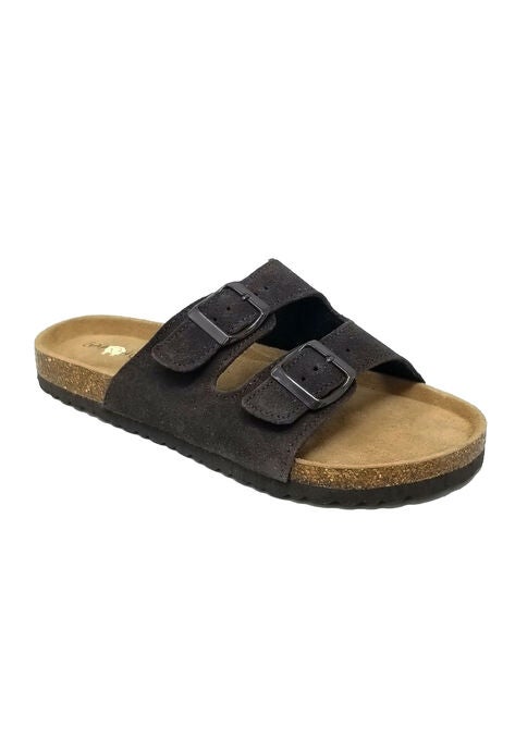 Suede Leather 2 Strap Footbed Sandal, BROWN, hi-res image number null