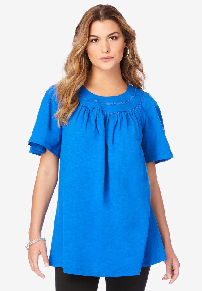 Flutter-Sleeve Slub Tunic, VIVID BLUE, hi-res image number null