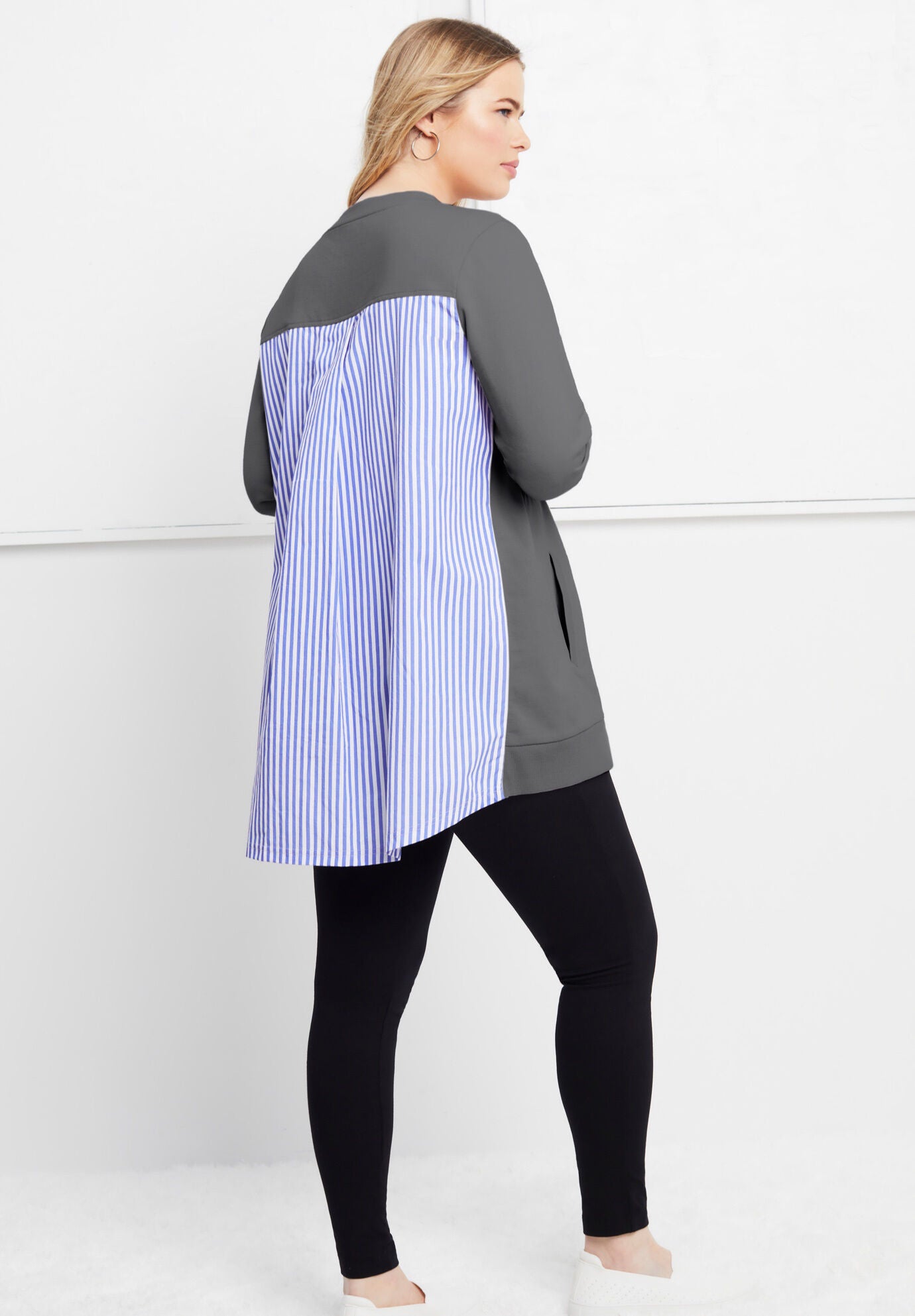 Poplin-Back Pullover Sweater, DARK CHARCOAL, hi-res image number 0