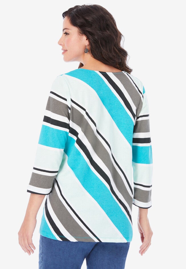 Diagonal Stripe V-Neck Tee, , on-hover image number null