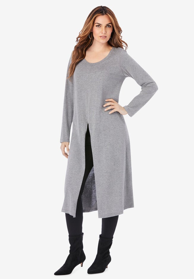 Front Slit Ultra Femme Tunic, MEDIUM HEATHER GREY, hi-res image number 0