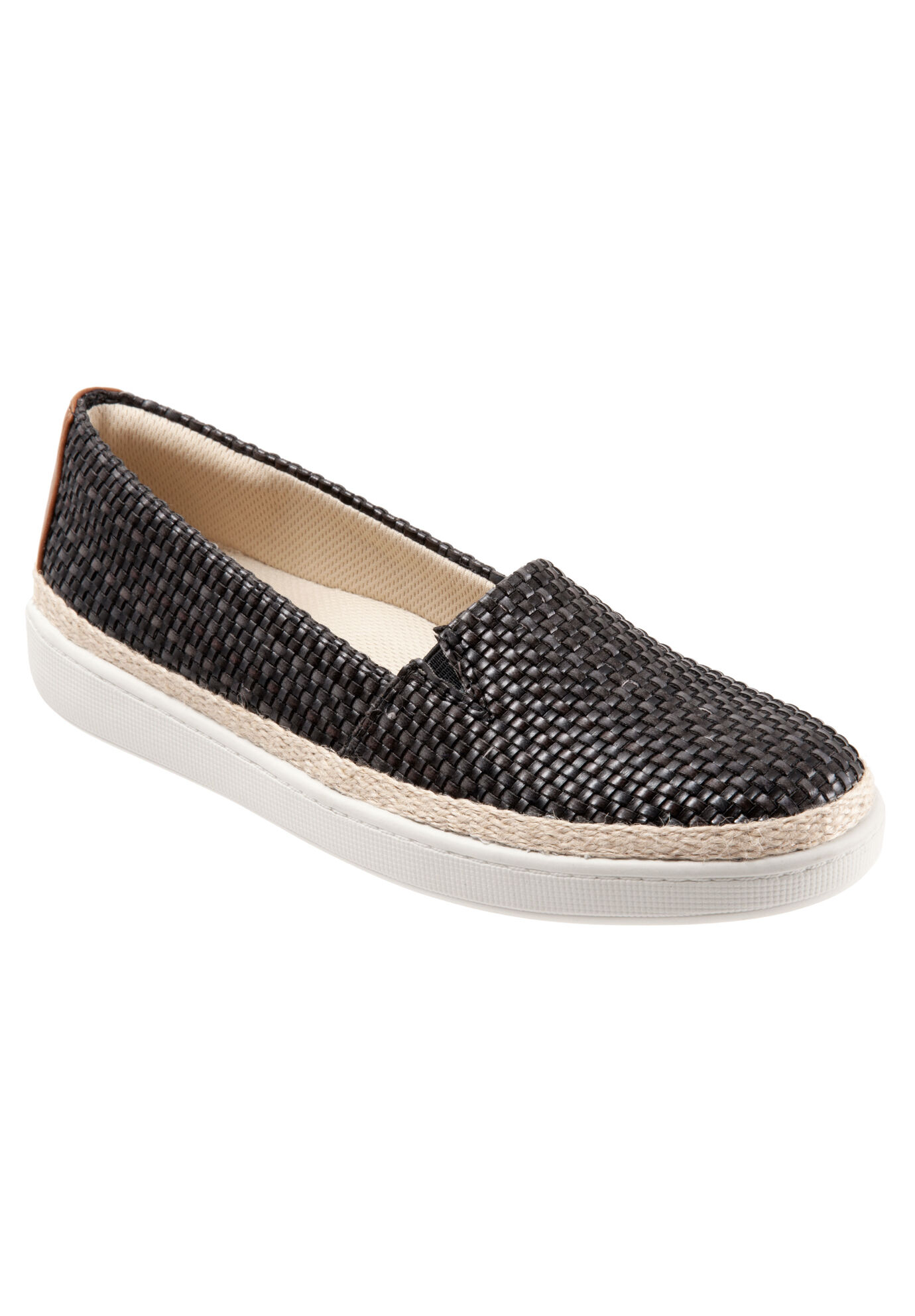 Extra Wide Width Women's Accent Slip Ons by Trotters in Black Braid (Size 6 WW)