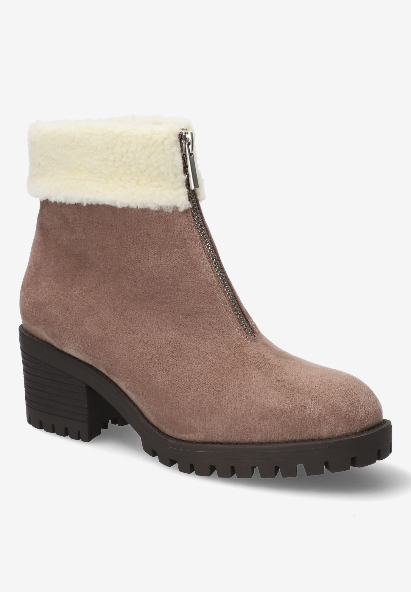 Extra Wide Width Women's Cable Bootie by Bella Vita in Taupe Suede Fleece (Size 8 WW)