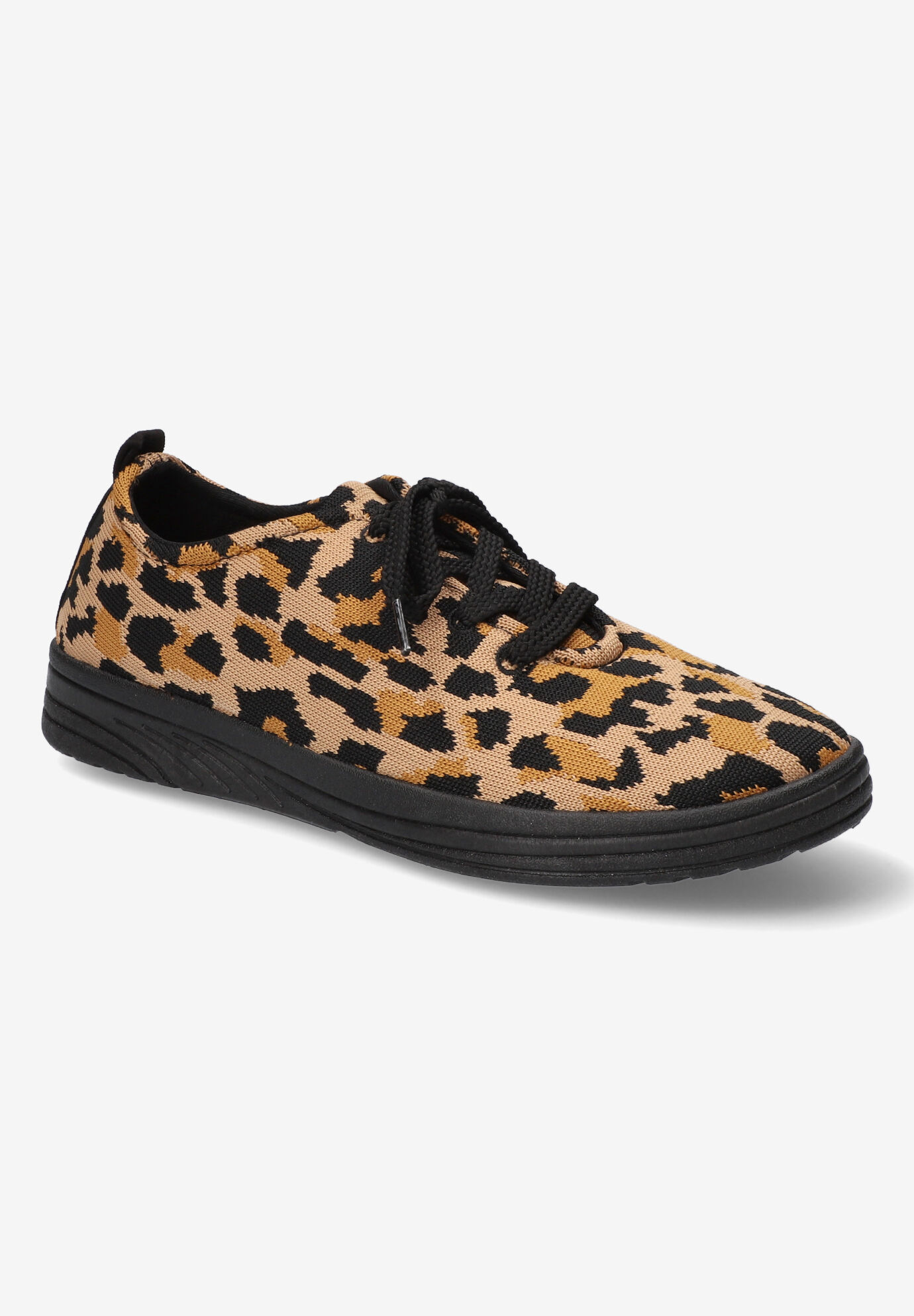 Extra Wide Width Women's Command Sneakers by Easy Street in Leopard Knit (Size 8 WW)
