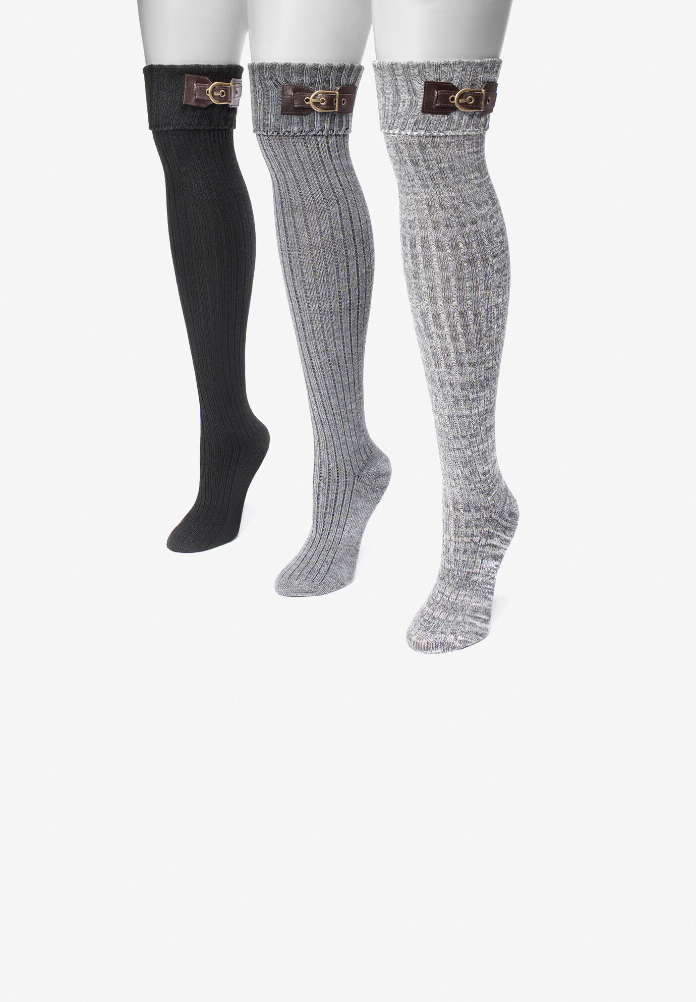 Women's 3 Pair Buckle Cuff Over The Knee Socks by MUK LUKS in Black (Size ONE)