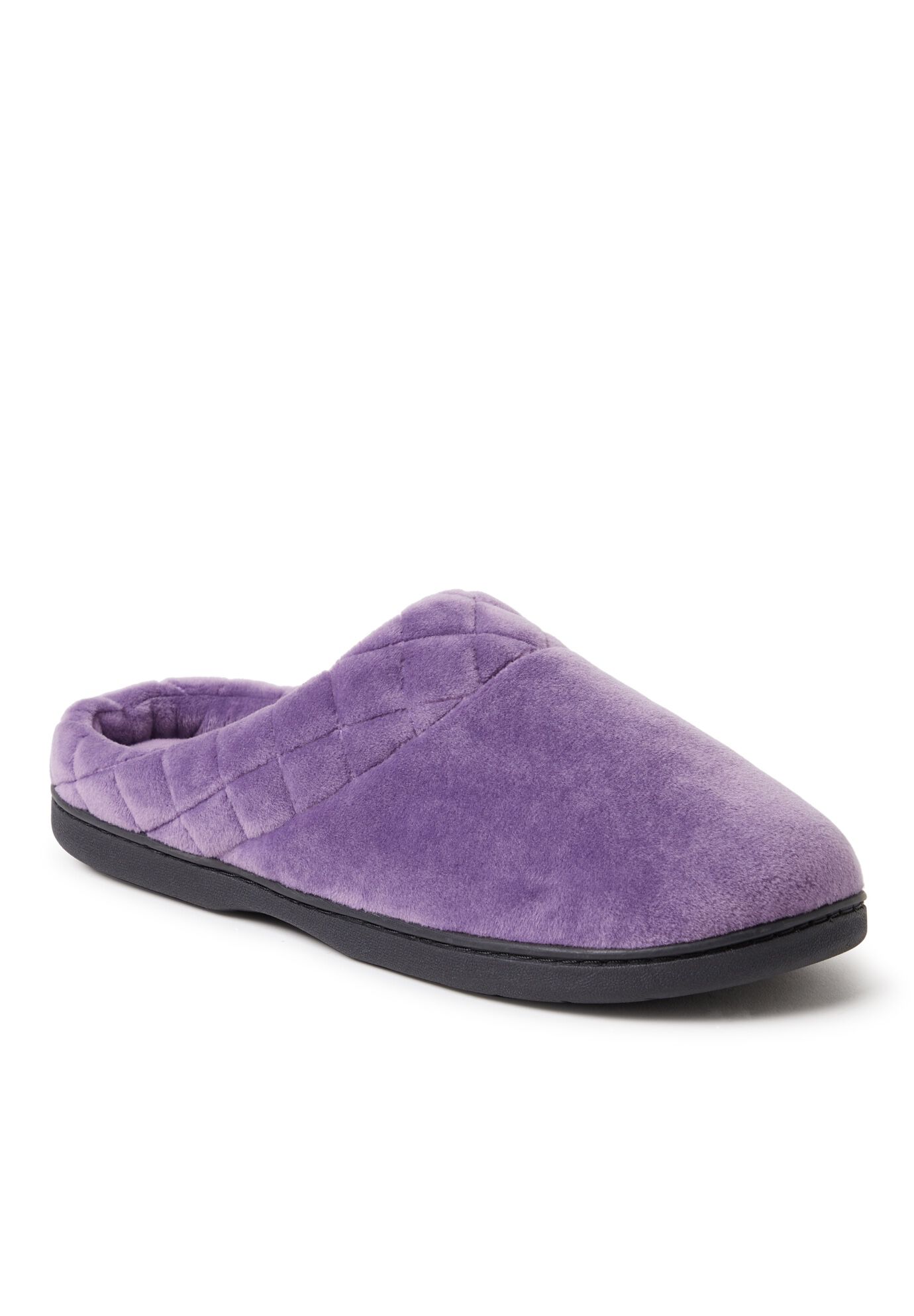Wide Width Women's Darcy Velour Clog W/Quilted Cuff Slipper by Dearfoams in Smokey Purple (Size M W)