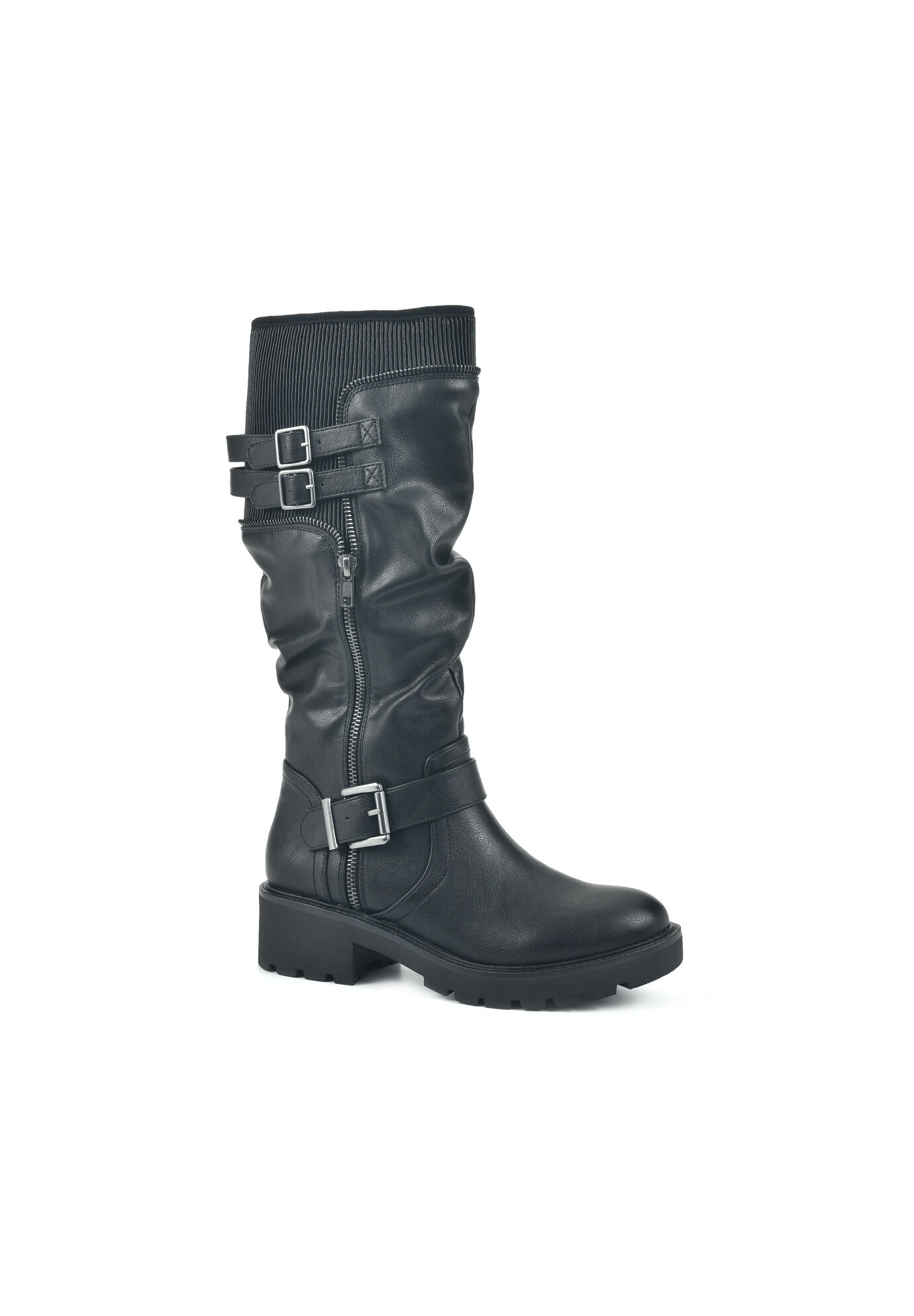 Wide Width Women's Deepest Tall Calf Boot by White Mountain in Black Smooth (Size 6 W)