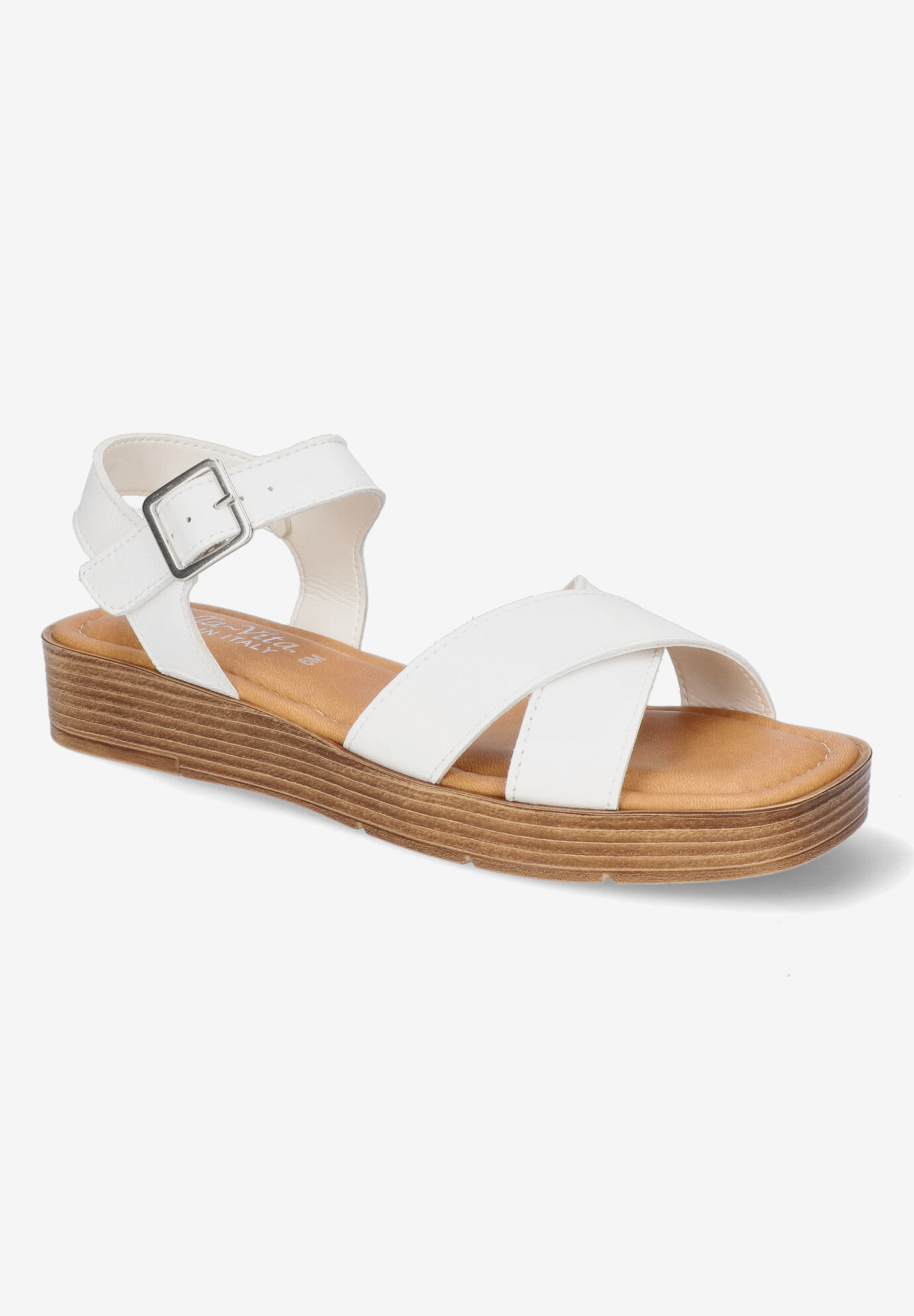 Extra Wide Width Women's Car-Italy Sandal by Bella Vita in White Leather (Size 8 WW)