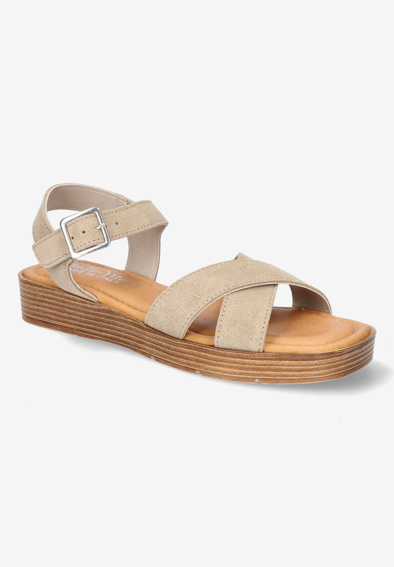 Extra Wide Width Women's Car-Italy Sandal by Bella Vita in Stone Suede Leather (Size 8 1/2 WW)