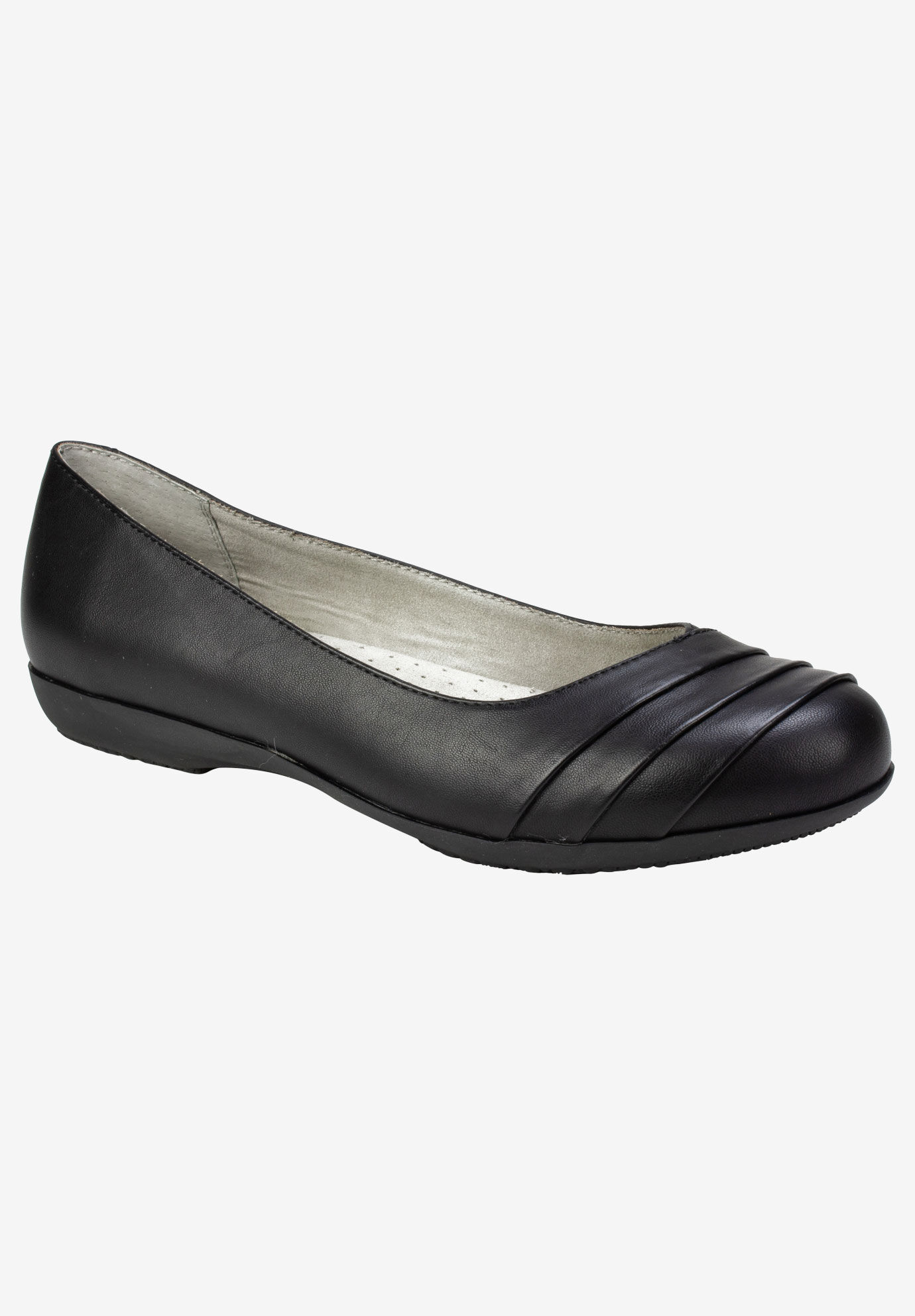 Wide Width Women's Clara Flat by Cliffs in Black Burnished Smooth (Size 10 W)