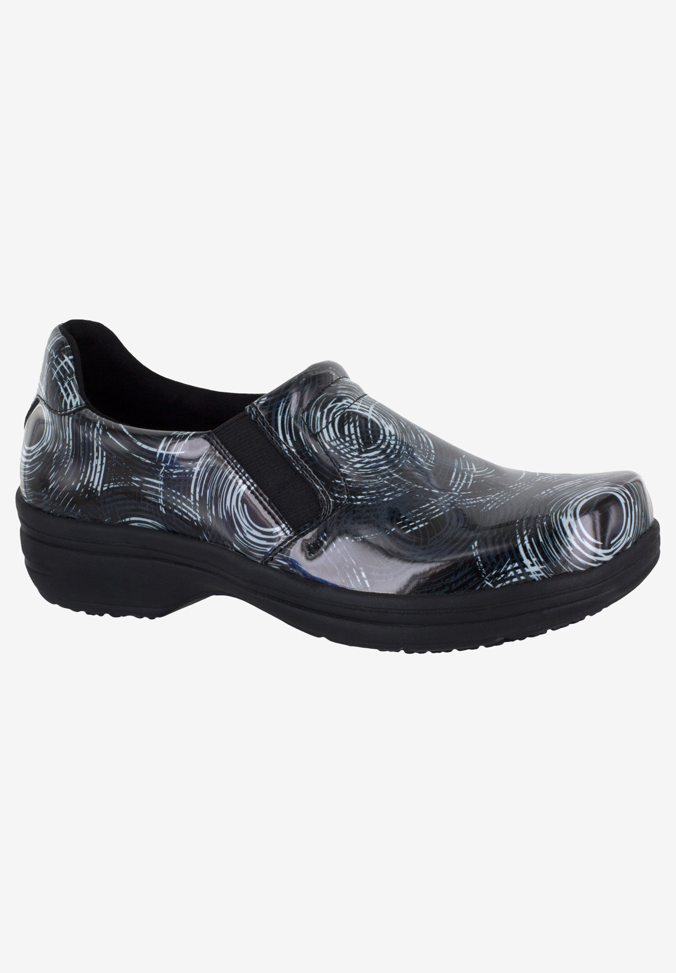 Extra Wide Width Women's Bind Slip-Ons by Easy Works by Easy Street® in Black Grey Abstract (Size 7 WW)