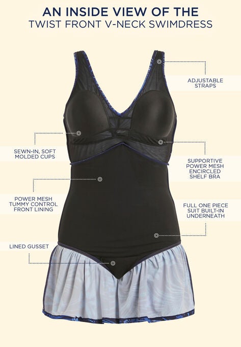 Twist Front V-Neck Swimdress, , alternate image number null