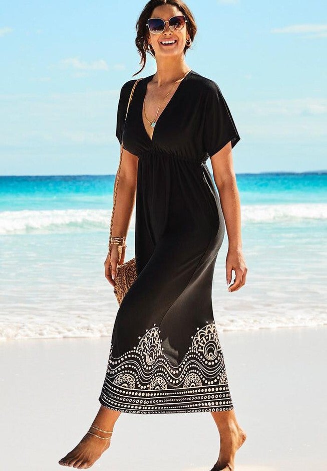 Plus Size Women's Kate V-Neck Cover Up Maxi Dress by Swimsuits For All in Black (Size 18/20) Plus Size Women's Kate V-Neck Cover Up Maxi Dress by Swimsuits For All in Black (Size 18/20)