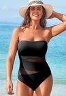 Mesh Wrap Bandeau One Piece Swimsuit, BLACK, hi-res image number null