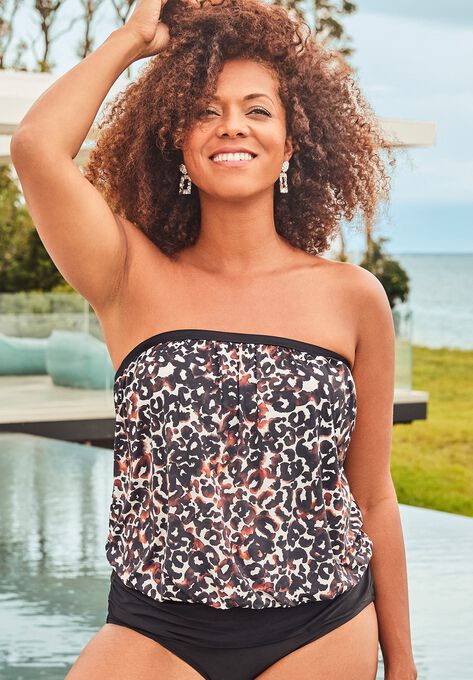 Bandeau Blouson Tankini Top, TORTOISE, hi-res image number null