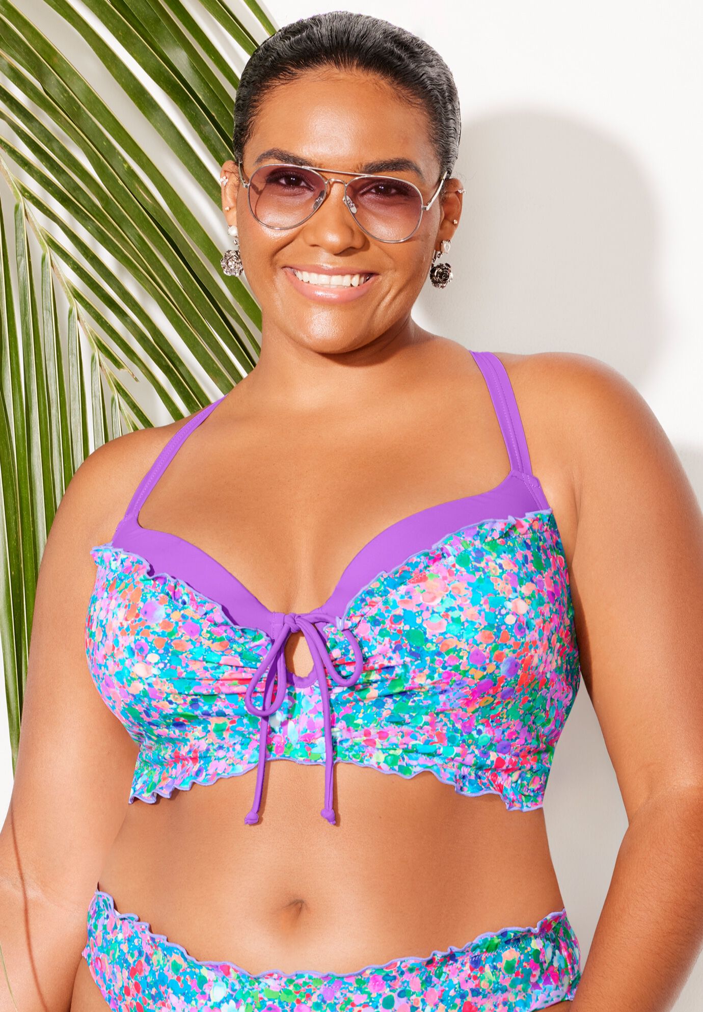 Longline Bra Sized Lettuce Trim Bikini Top