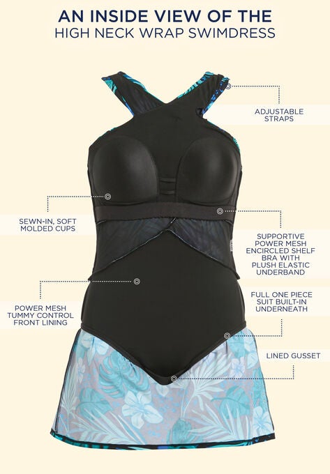 High Neck Wrap Swimdress, , alternate image number null