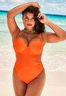 Cup Sized Mesh Underwire One Piece Swimsuit, PAPAYA, hi-res image number null