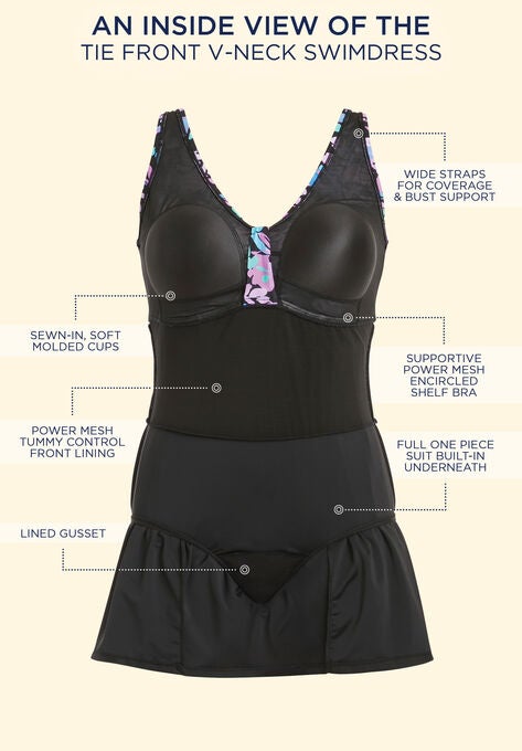 Tie Front V-Neck Swimdress, , alternate image number null
