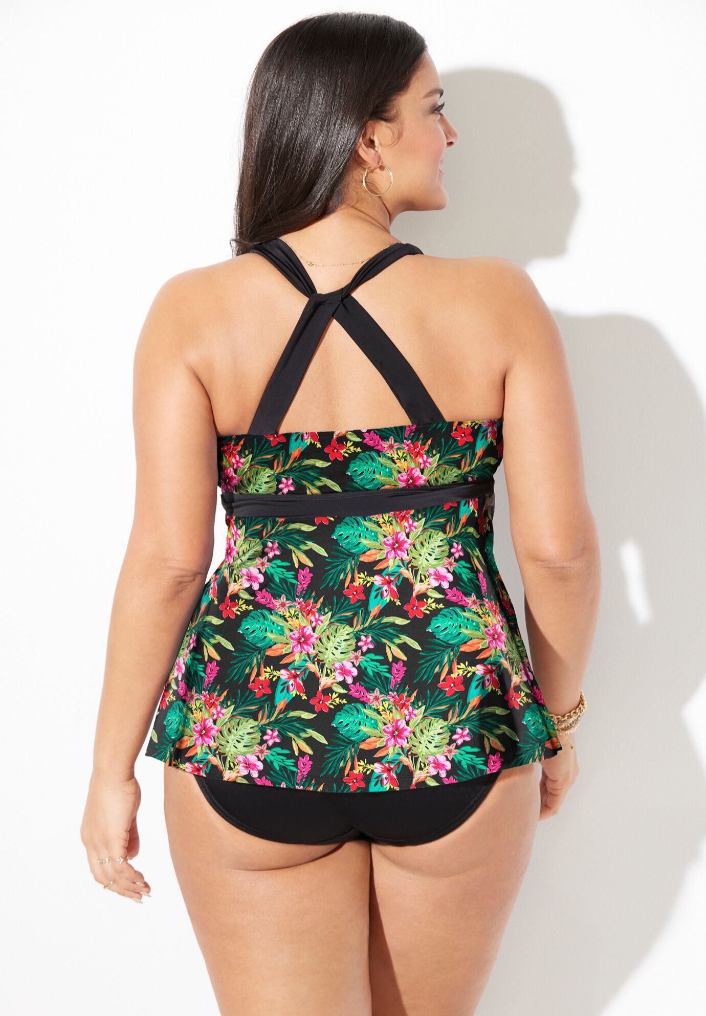 Longer Length Surplice Tankini Set With Full Coverage Swim Brief ...