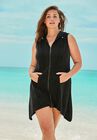 Maci Zip Front Terrycloth Cover Up Hoodie, BLACK, hi-res image number null
