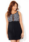 Macrame Knot High Neck Swimdress, BLACK WHITE GRAPHIC, hi-res image number null