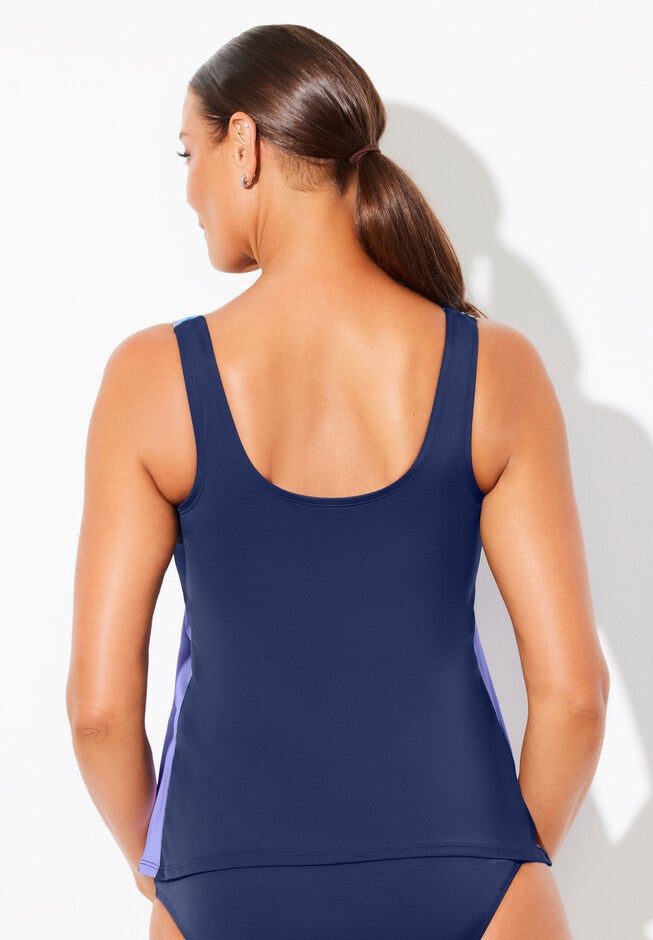 Chlorine Resistant Square Neck Color Block Tankini Top, , on-hover image number 1