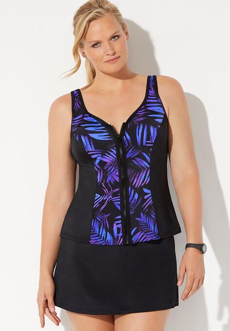 Chlorine Resistant Sweetheart Zip Front Tankini Set with Skirt | Blue ...