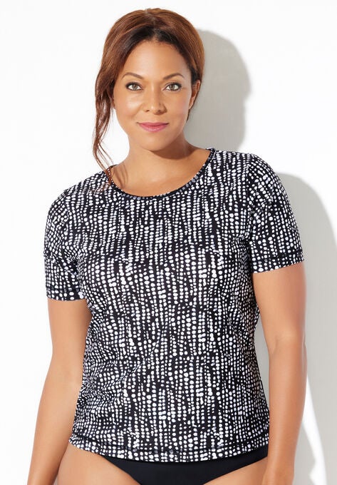 Chlorine Resistant Swim Tee, BLACK ABSTRACT STRIPE, hi-res image number null